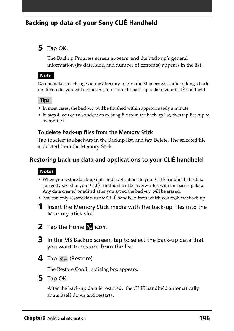 Backing up data of your sony clié handheld | Sony PEG-N760C User Manual | Page 196 / 232