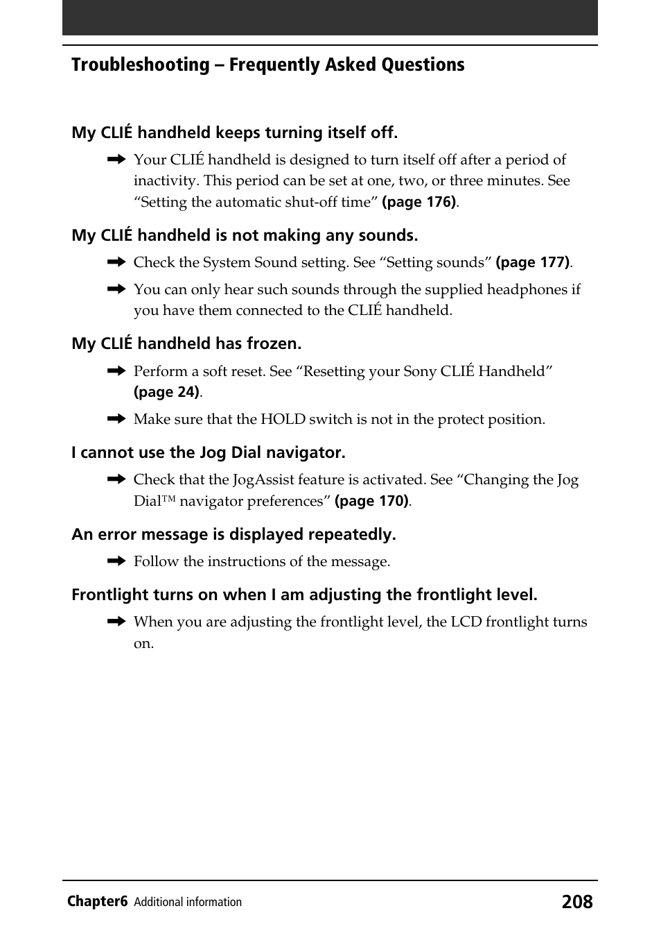 Troubleshooting – frequently asked questions | Sony PEG-N760C User Manual | Page 208 / 232