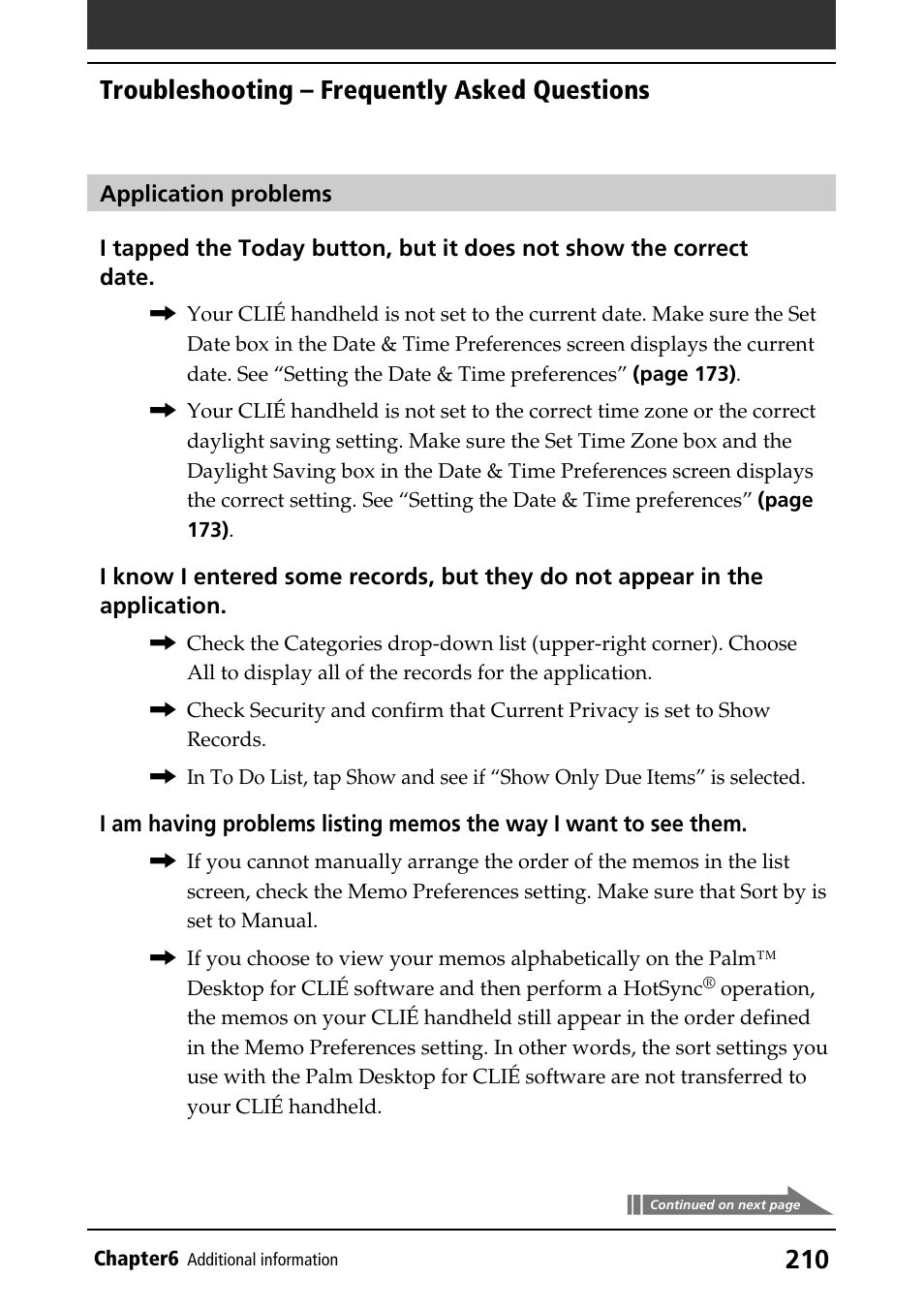 Troubleshooting, Applications, Troubleshooting – frequently asked questions | Sony PEG-N760C User Manual | Page 210 / 232