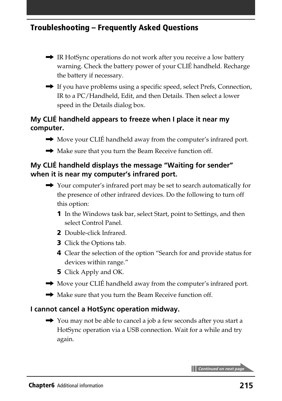 Troubleshooting – frequently asked questions | Sony PEG-N760C User Manual | Page 215 / 232