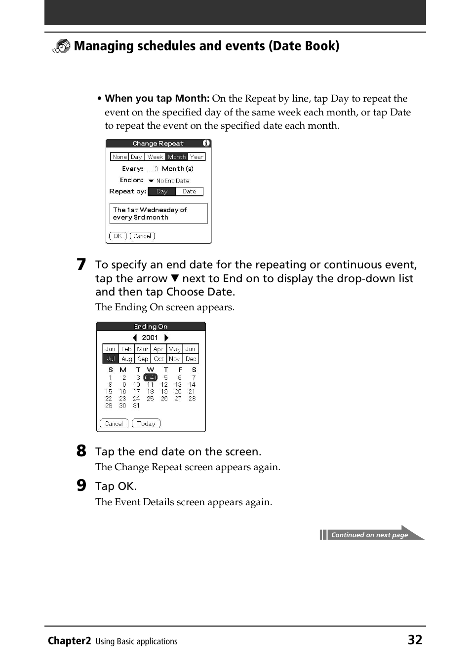 32 managing schedules and events (date book) | Sony PEG-N760C User Manual | Page 32 / 232