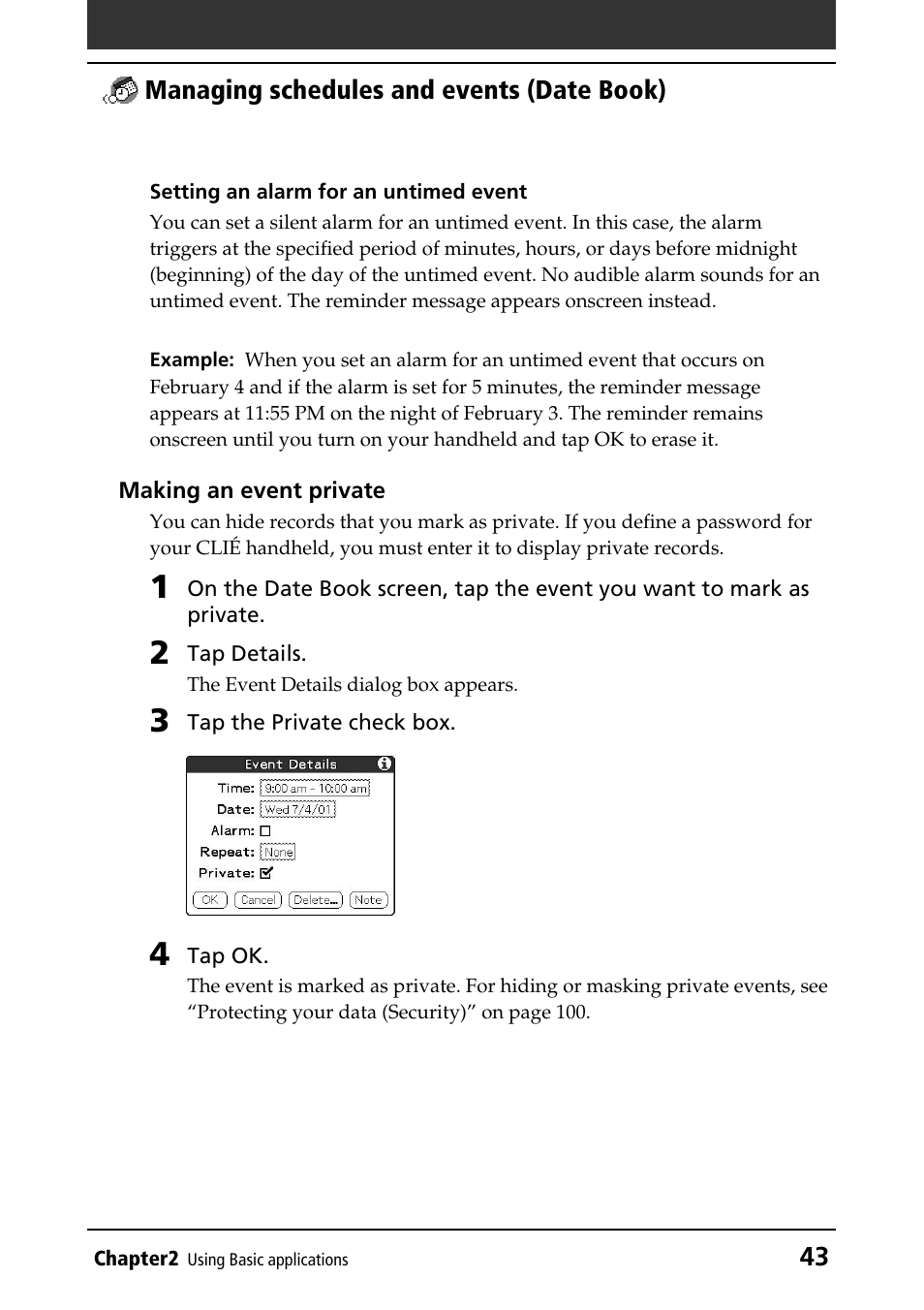 Making items private | Sony PEG-N760C User Manual | Page 43 / 232