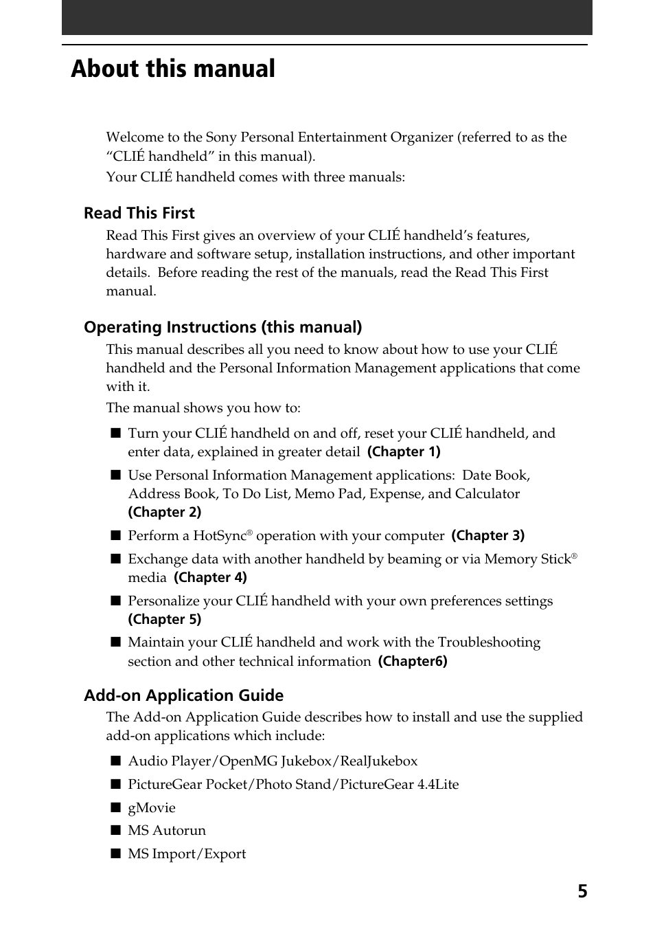 About this manual | Sony PEG-N760C User Manual | Page 5 / 232