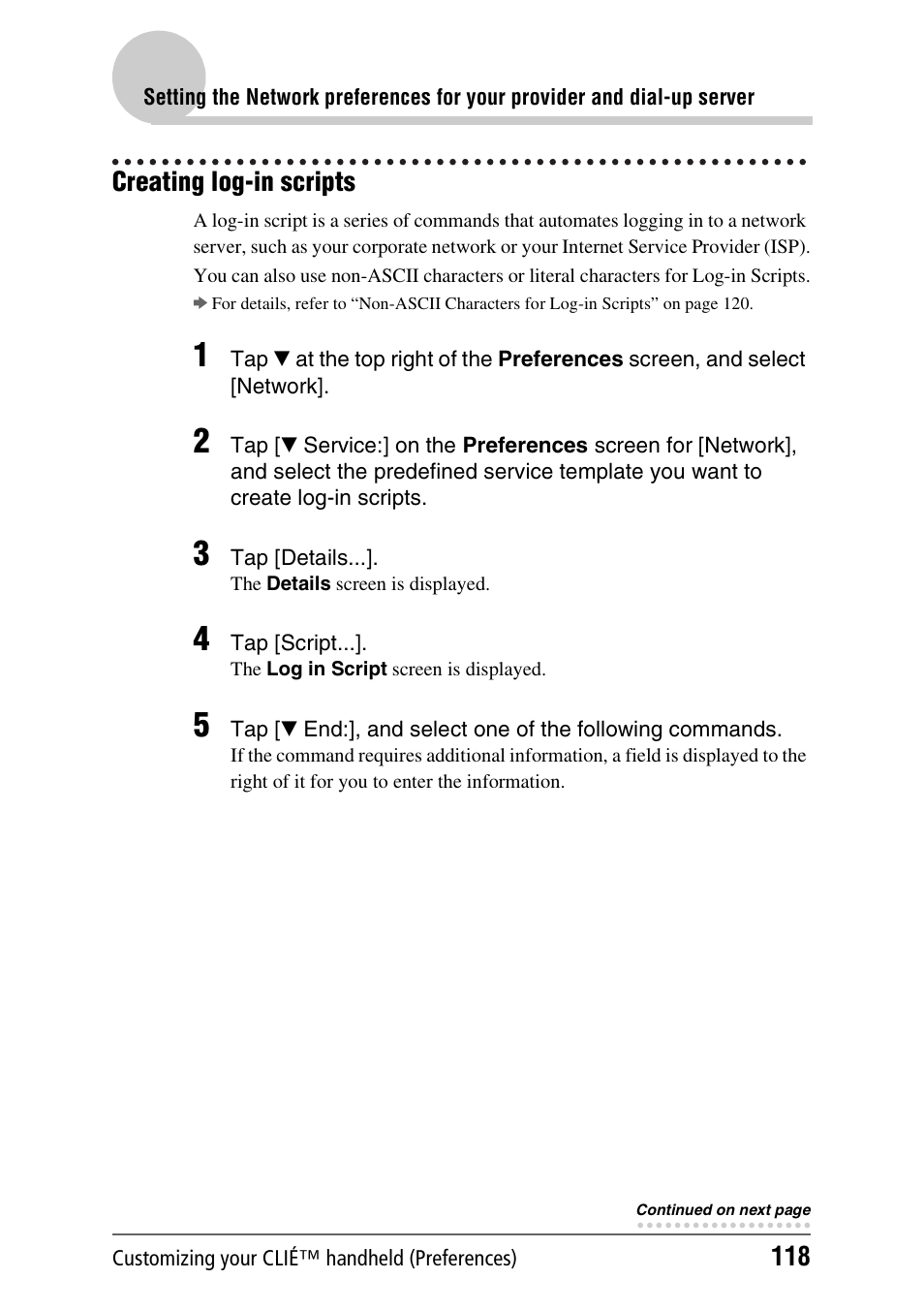 Creating log-in scripts | Sony PEG-TH55 User Manual | Page 118 / 231