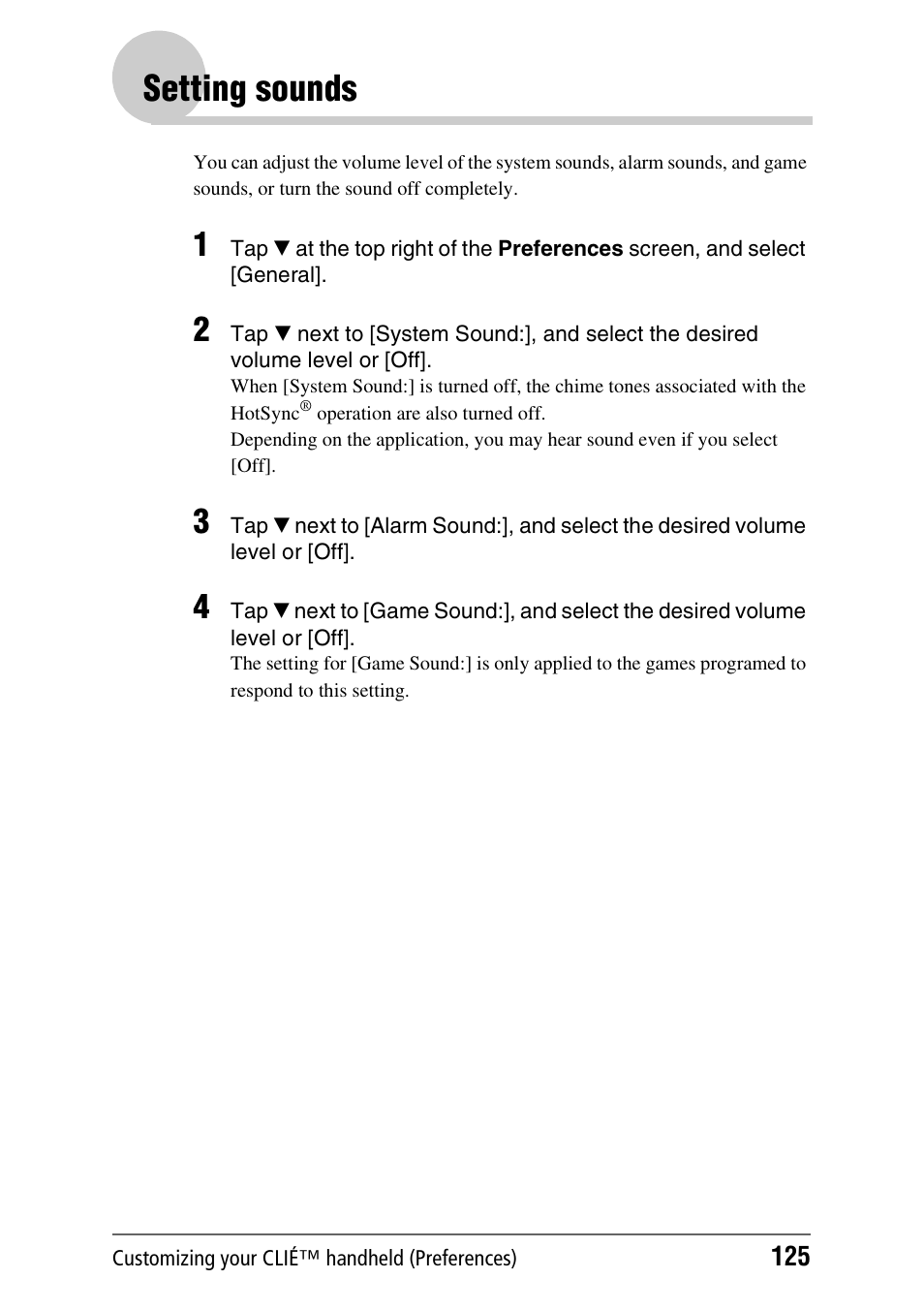 Setting sounds | Sony PEG-TH55 User Manual | Page 125 / 231
