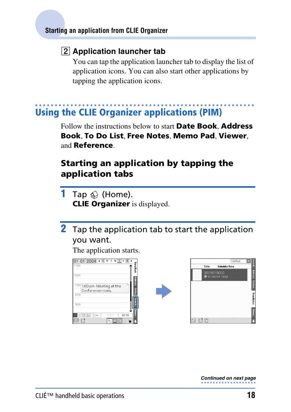 Using the clie organizer applications (pim) | Sony PEG-TH55 User Manual | Page 18 / 231