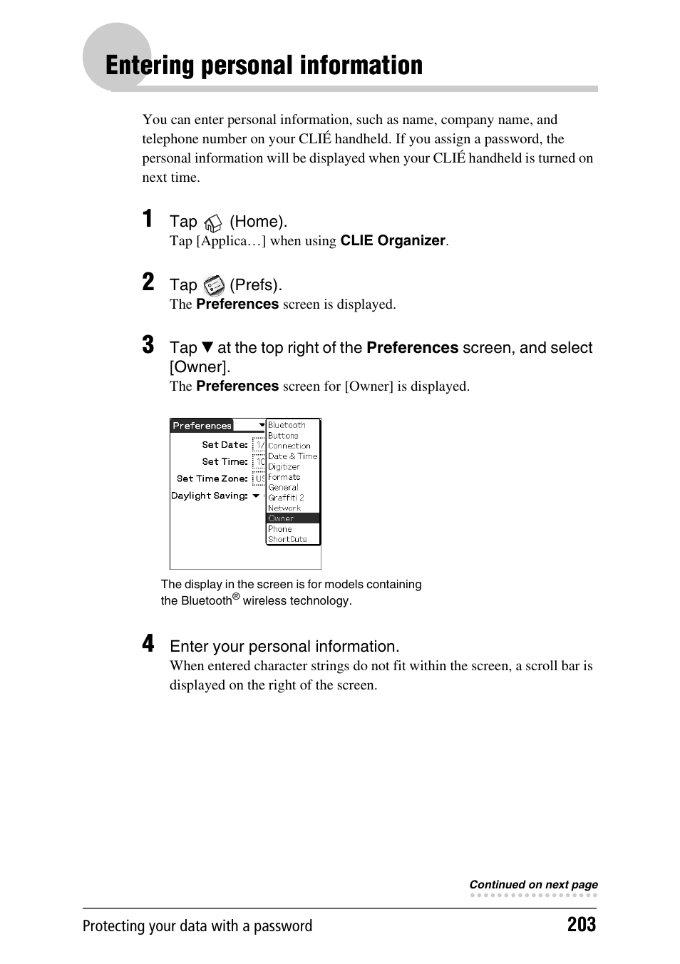 Entering personal information | Sony PEG-TH55 User Manual | Page 203 / 231