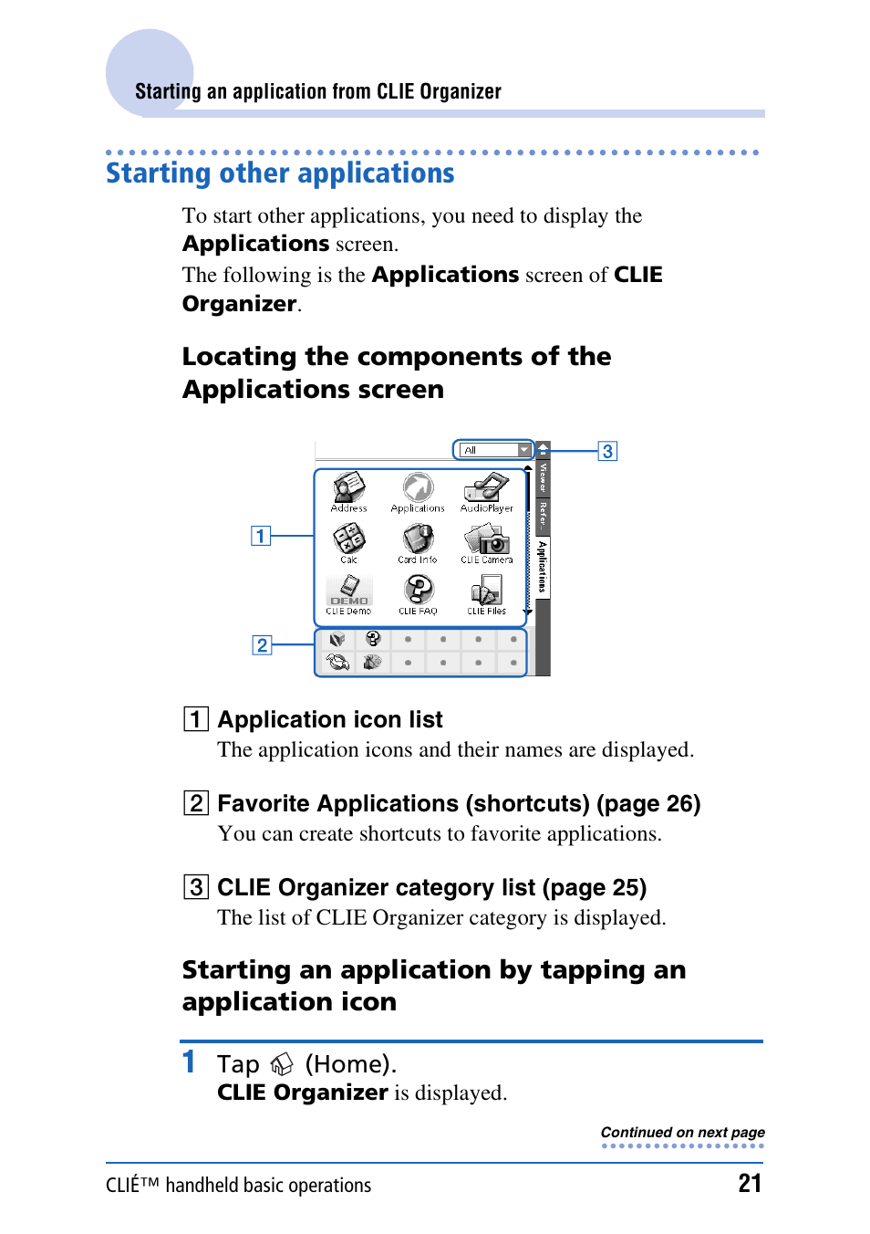 Starting other applications | Sony PEG-TH55 User Manual | Page 21 / 231