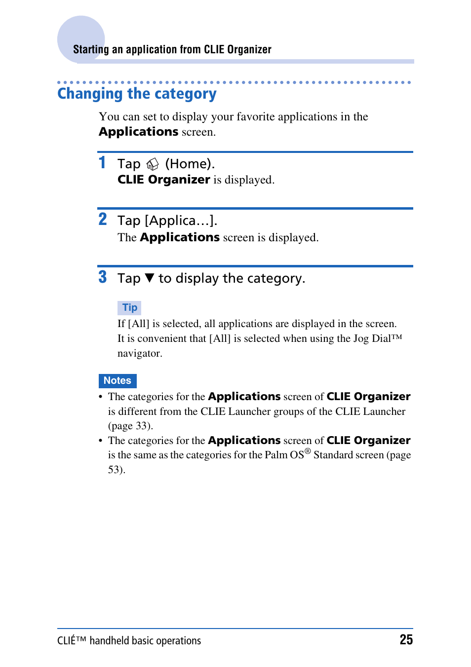 Changing the category | Sony PEG-TH55 User Manual | Page 25 / 231