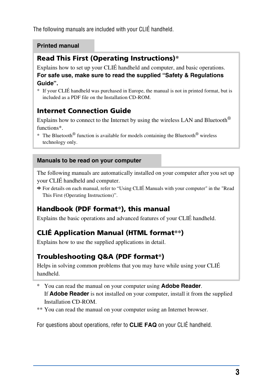 Sony PEG-TH55 User Manual | Page 3 / 231
