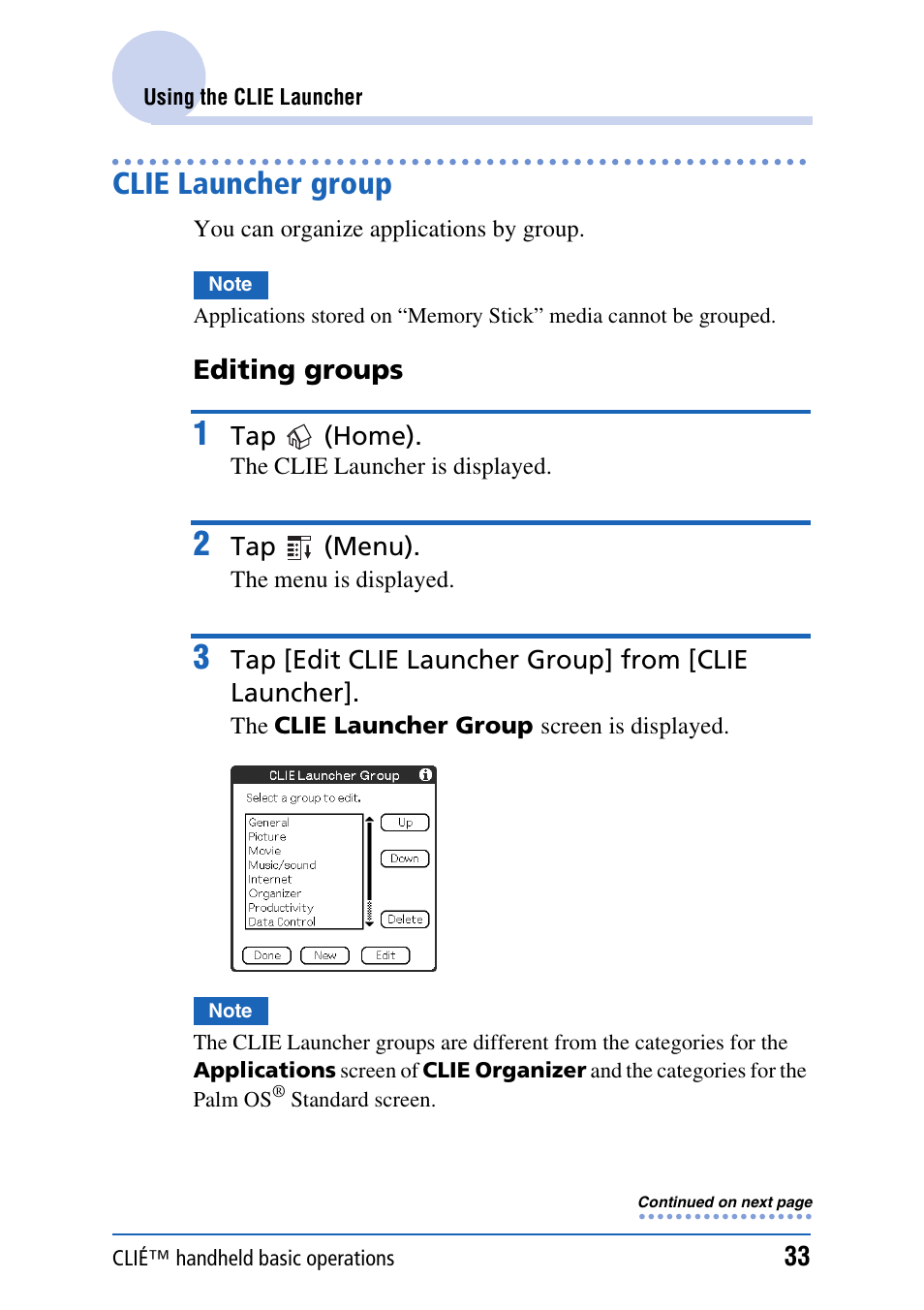 Clie launcher group | Sony PEG-TH55 User Manual | Page 33 / 231