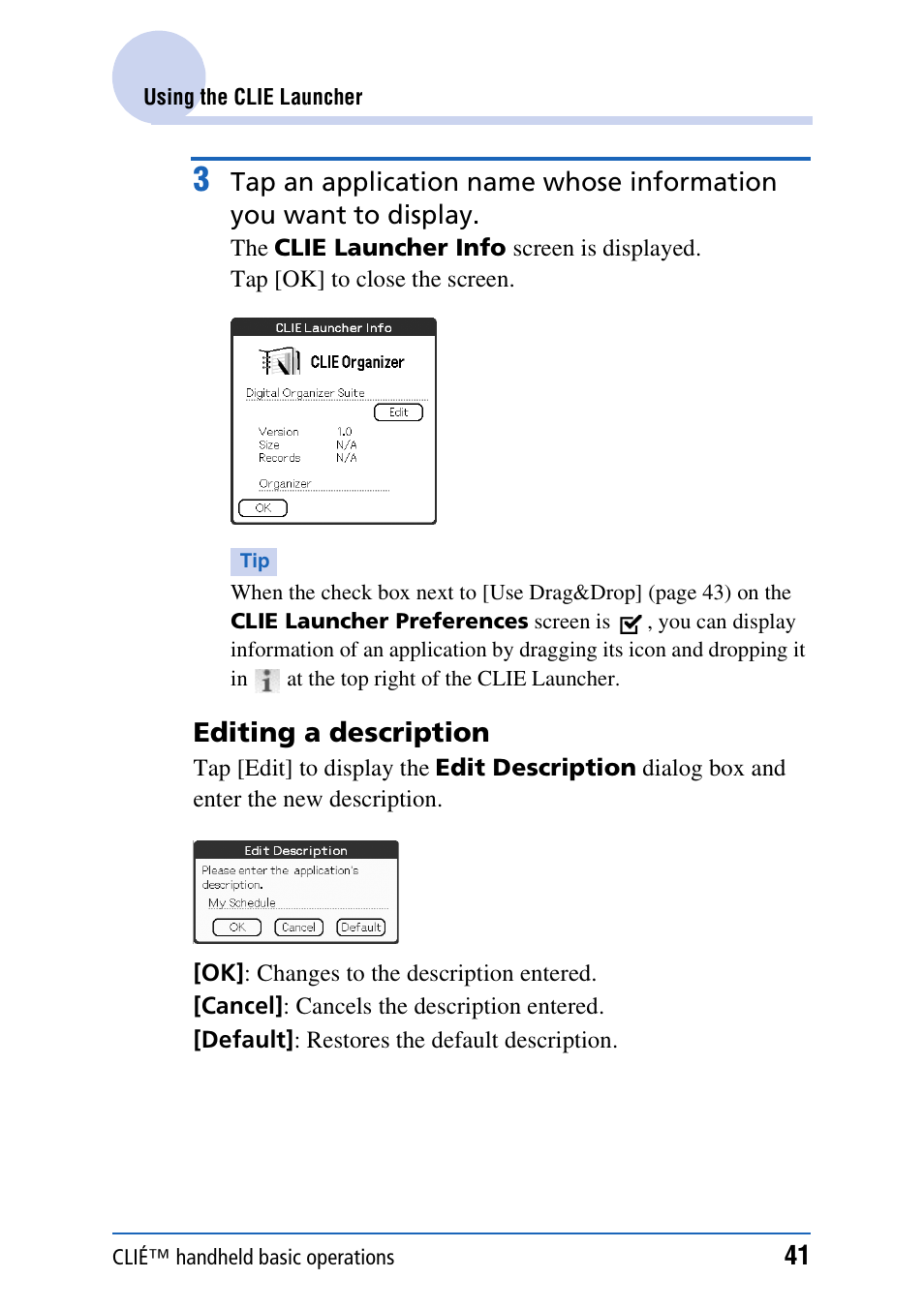 Editing a description | Sony PEG-TH55 User Manual | Page 41 / 231