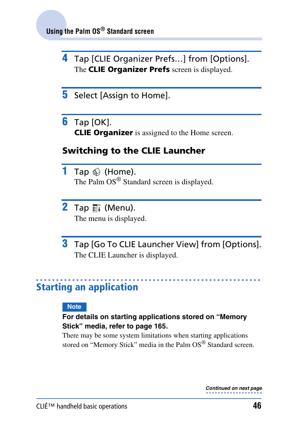 Starting an application | Sony PEG-TH55 User Manual | Page 46 / 231