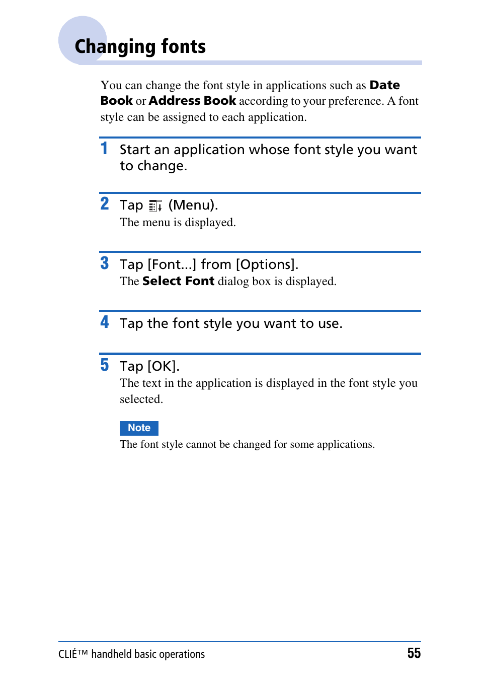 Changing fonts | Sony PEG-TH55 User Manual | Page 55 / 231