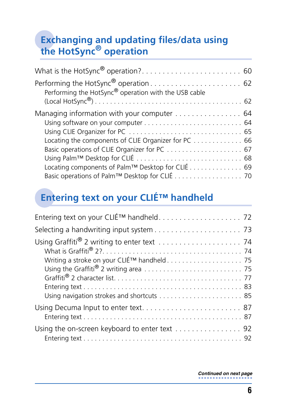Entering text on your clié™ handheld, Operation | Sony PEG-TH55 User Manual | Page 6 / 231