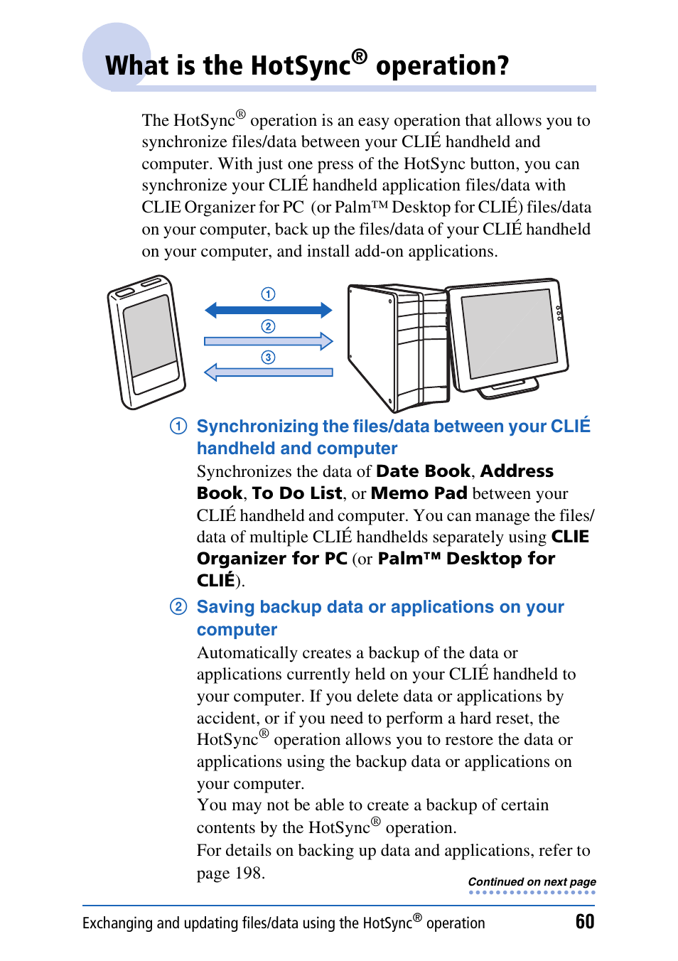 What is the hotsync® operation, What is the hotsync, Operation | Sony PEG-TH55 User Manual | Page 60 / 231