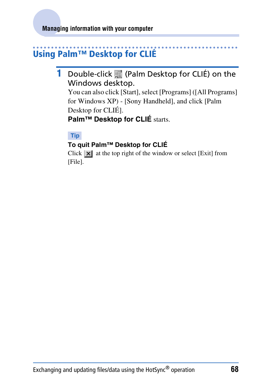 Using palm™ desktop for clié | Sony PEG-TH55 User Manual | Page 68 / 231