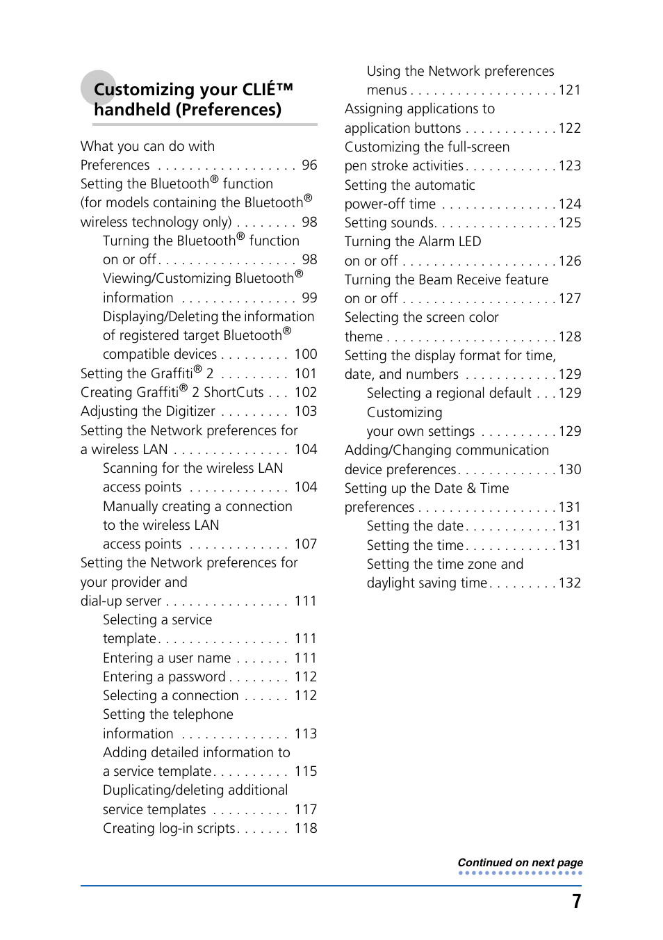 Customizing your clié™ handheld (preferences) | Sony PEG-TH55 User Manual | Page 7 / 231