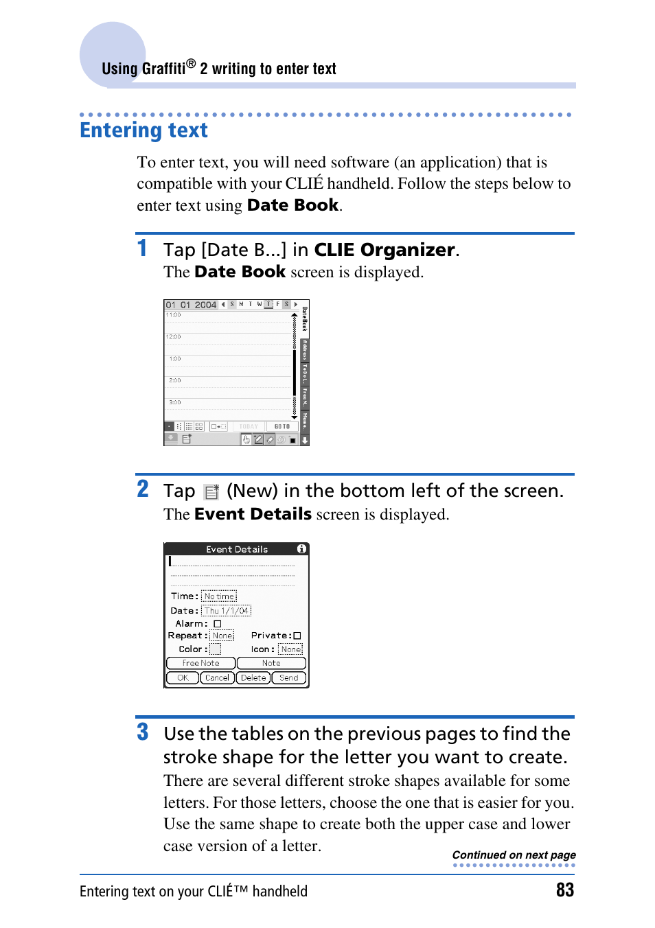 Entering text | Sony PEG-TH55 User Manual | Page 83 / 231