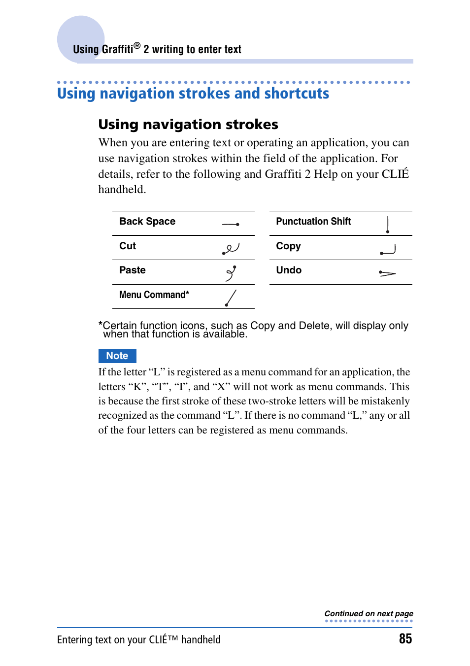 Using navigation strokes and shortcuts, Using navigation strokes | Sony PEG-TH55 User Manual | Page 85 / 231