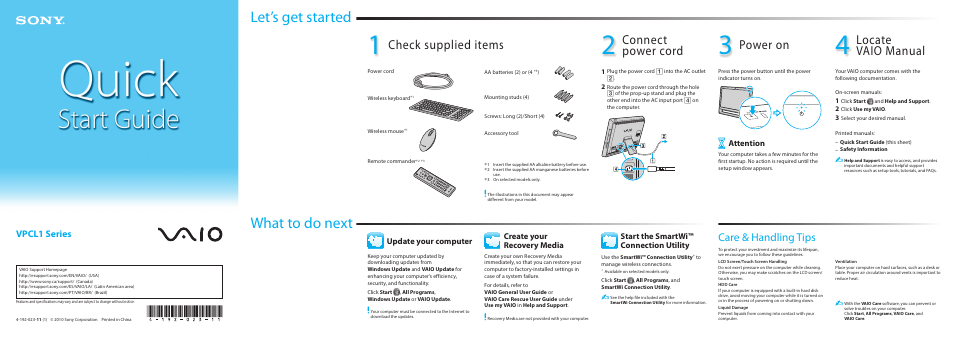 Sony VPCL137FX User Manual | 2 pages