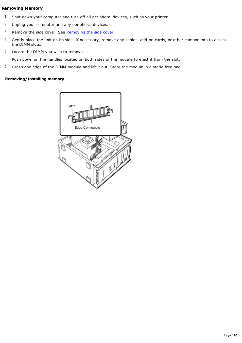 Removing memory | Sony PCV-RX570 User Manual | Page 107 / 115