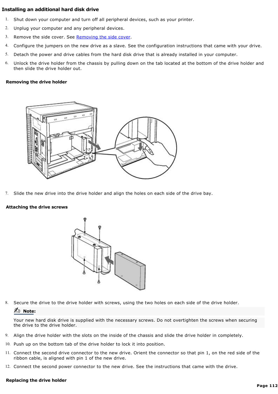 Installing an additional hard disk drive | Sony PCV-RX570 User Manual | Page 112 / 115