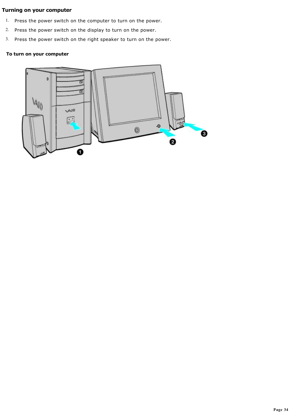 Turning on your computer | Sony PCV-RX570 User Manual | Page 34 / 115