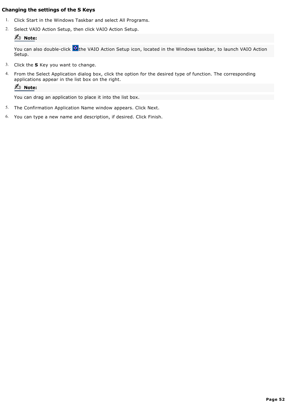 Changing the settings of the s keys | Sony PCV-RX570 User Manual | Page 52 / 115