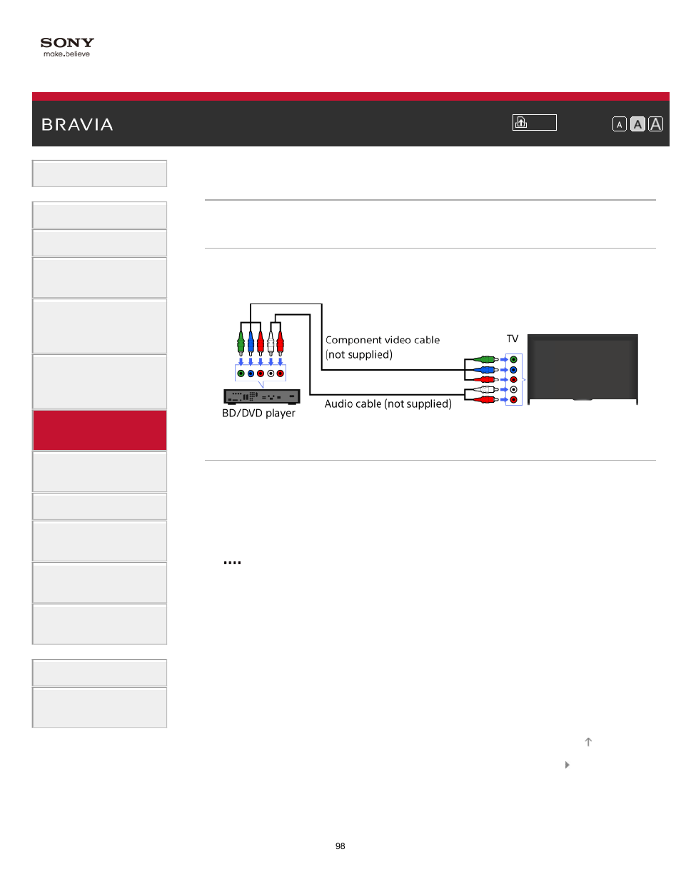 Component video connection | Sony KDL-70X830B User Manual | Page 104 / 256