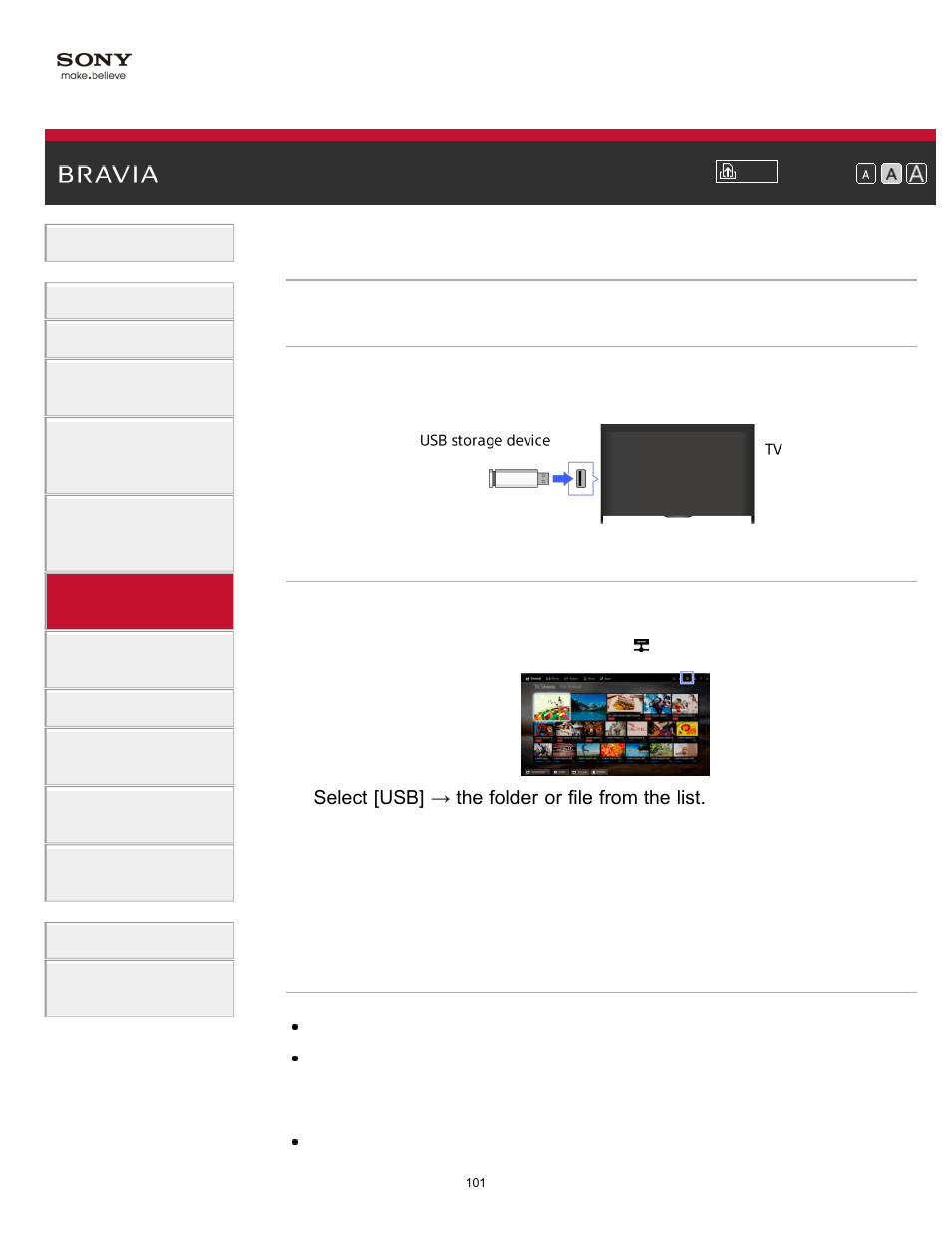 Usb device | Sony KDL-70X830B User Manual | Page 107 / 256