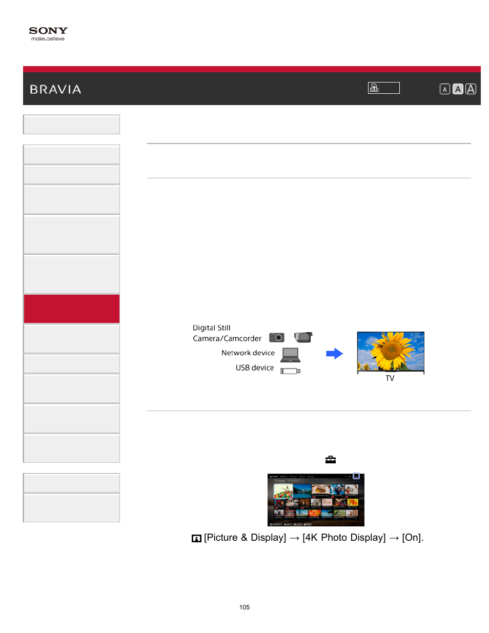Viewing photo files in 4k resolution | Sony KDL-70X830B User Manual | Page 111 / 256