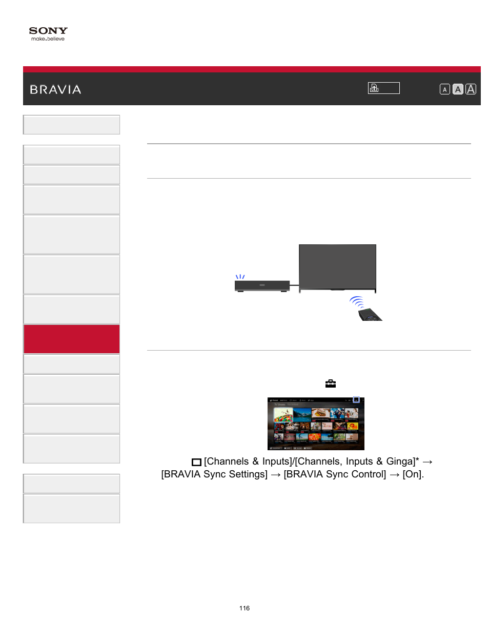 Setting bravia sync | Sony KDL-70X830B User Manual | Page 122 / 256