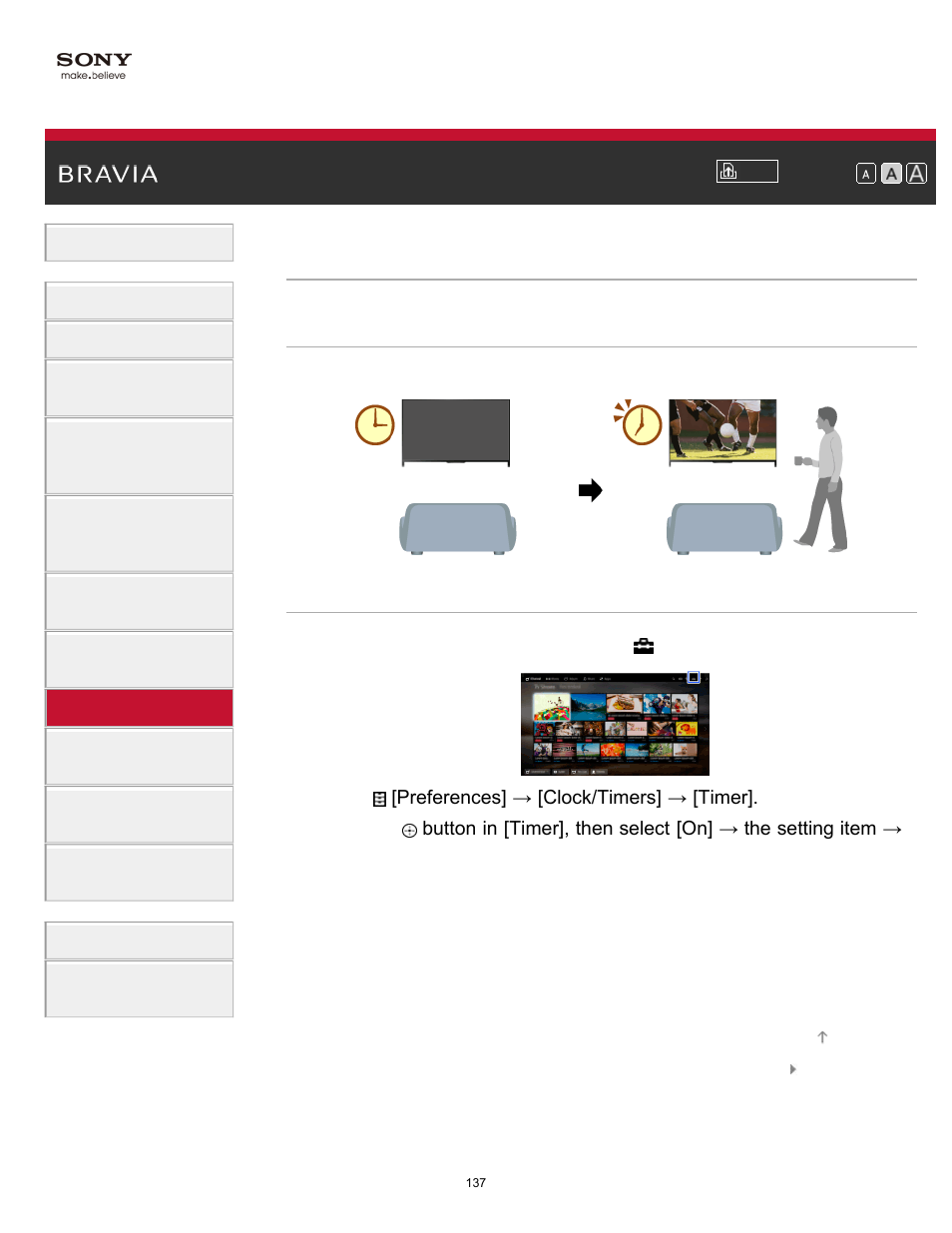 Setting the on timer | Sony KDL-70X830B User Manual | Page 143 / 256