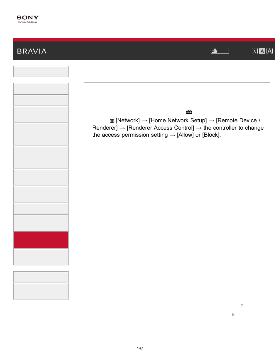 Allowing/blocking access from controller | Sony KDL-70X830B User Manual | Page 153 / 256