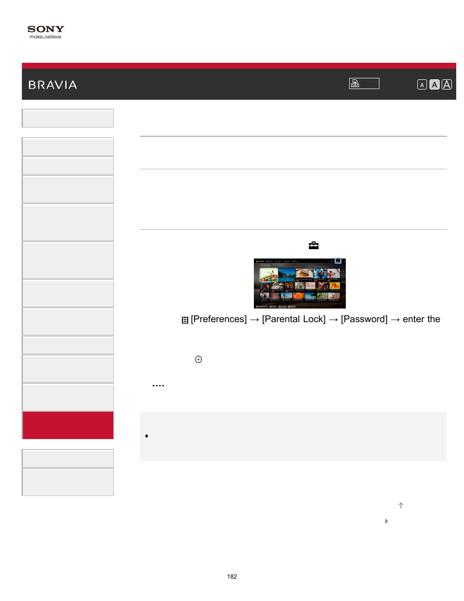 Setting the parental lock password | Sony KDL-70X830B User Manual | Page 188 / 256