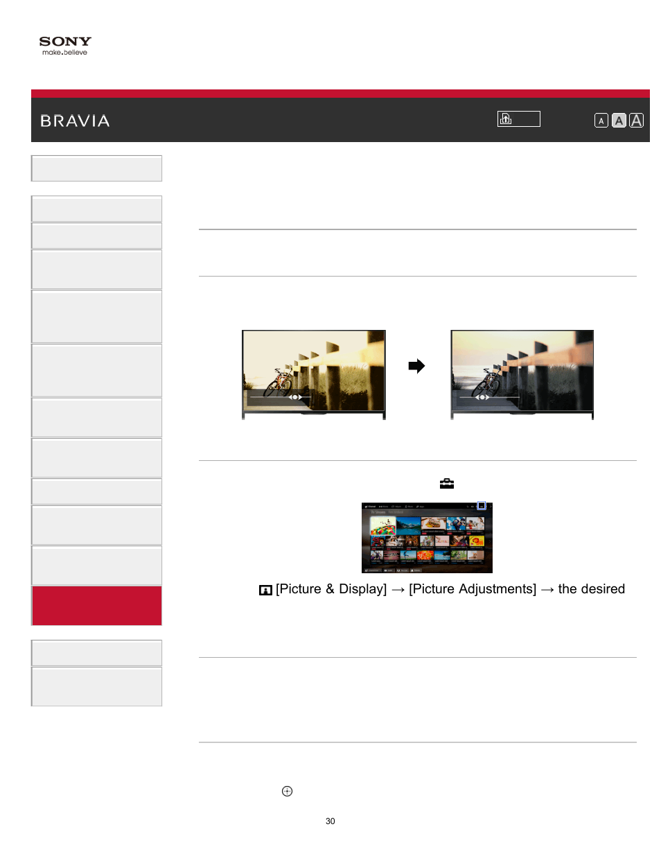 Picture adjustment | Sony KDL-70X830B User Manual | Page 36 / 256