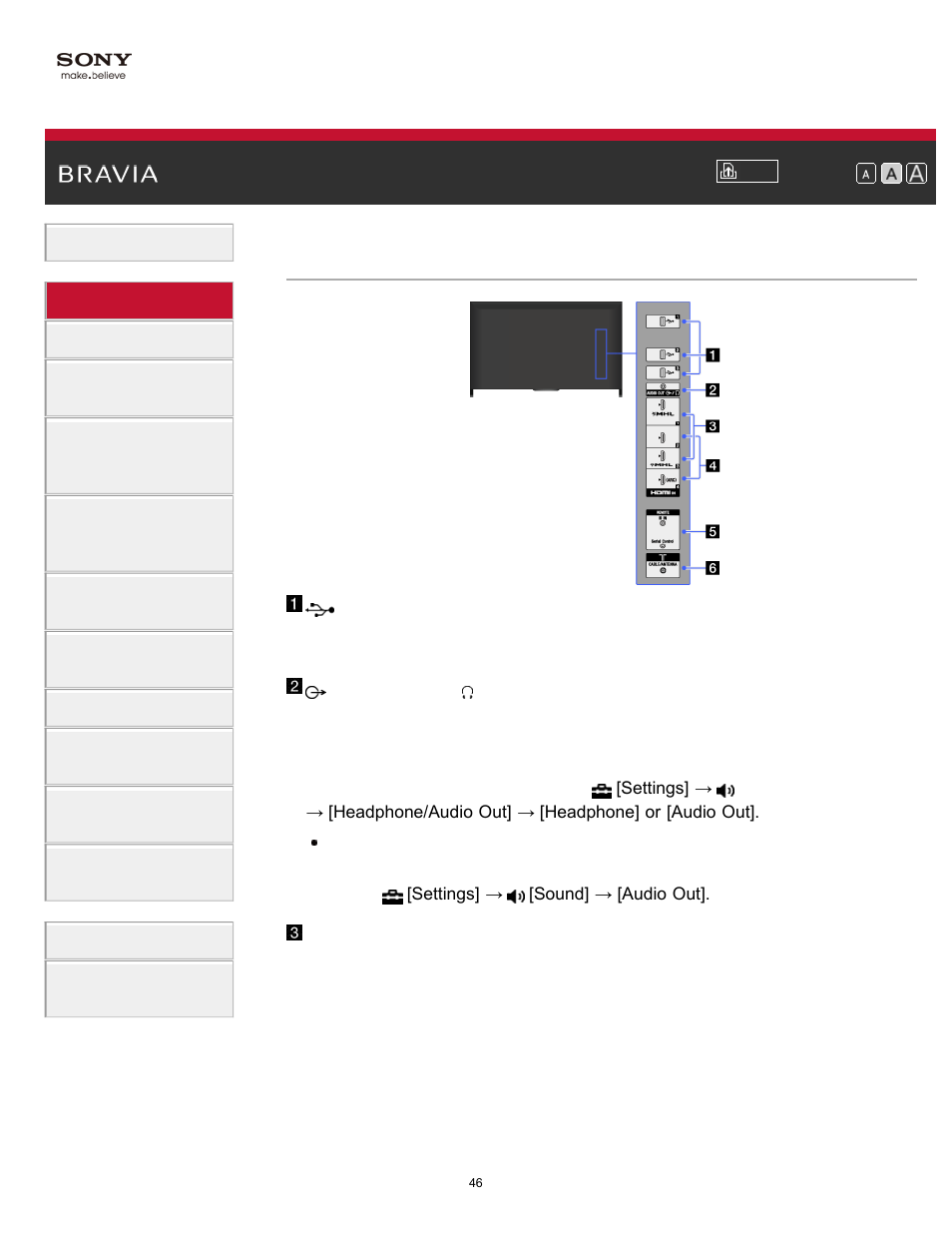 Terminals on the rear (right) | Sony KDL-70X830B User Manual | Page 52 / 256
