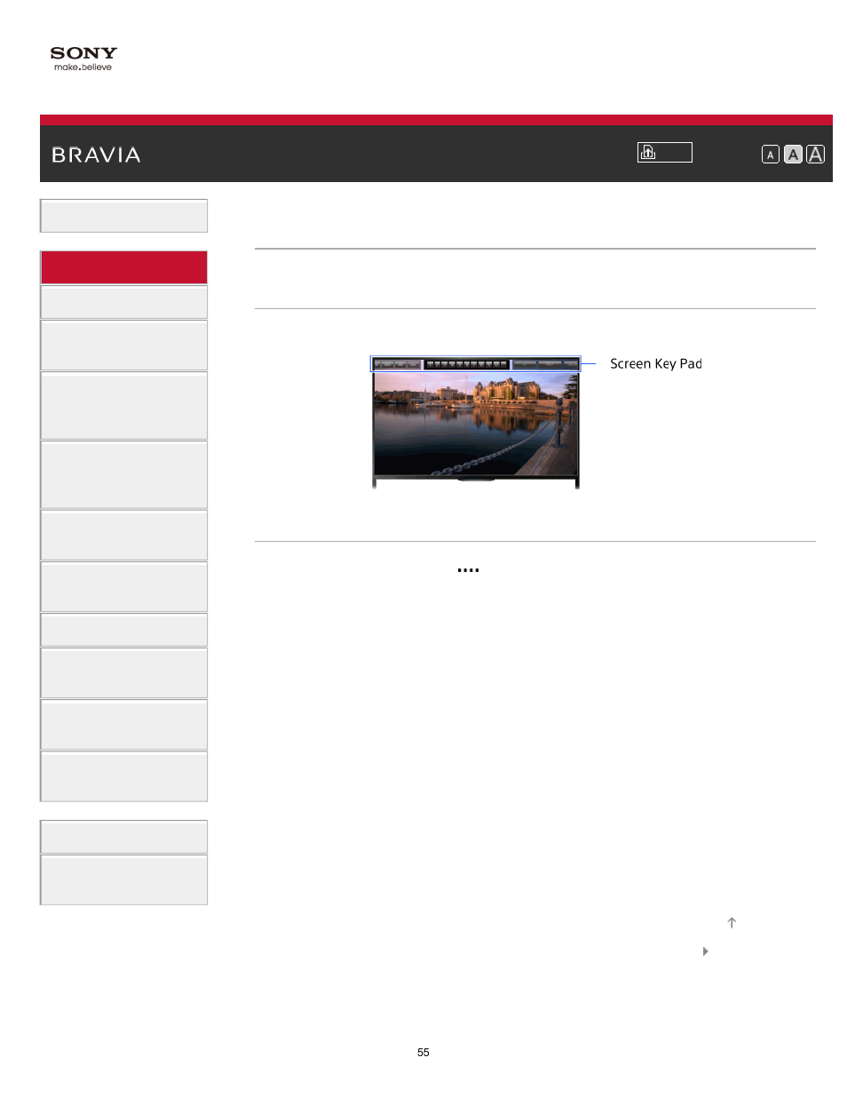 Displaying the screen key pad, Control bar ( ) | Sony KDL-70X830B User Manual | Page 61 / 256