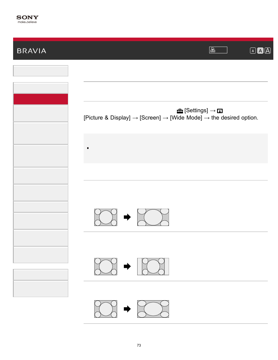 Screen format/wide mode | Sony KDL-70X830B User Manual | Page 79 / 256
