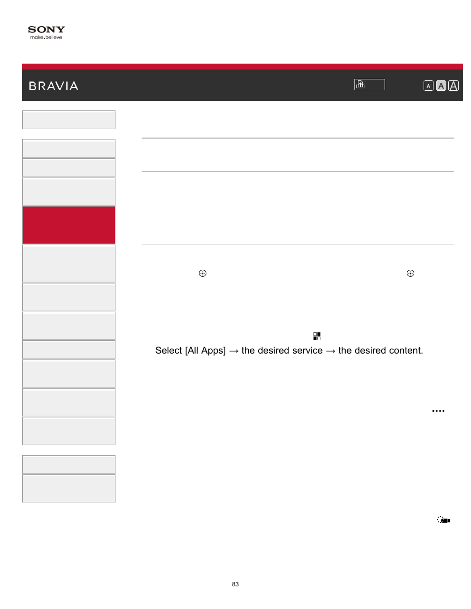 Watching internet videos | Sony KDL-70X830B User Manual | Page 89 / 256