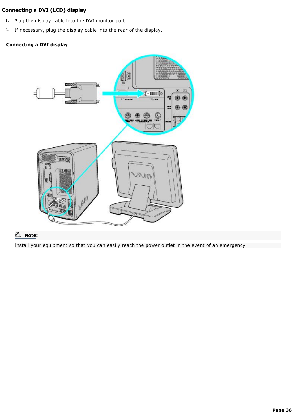 Connecting a dvi (lcd) display | Sony PCV-MXS10 User Manual | Page 36 / 112