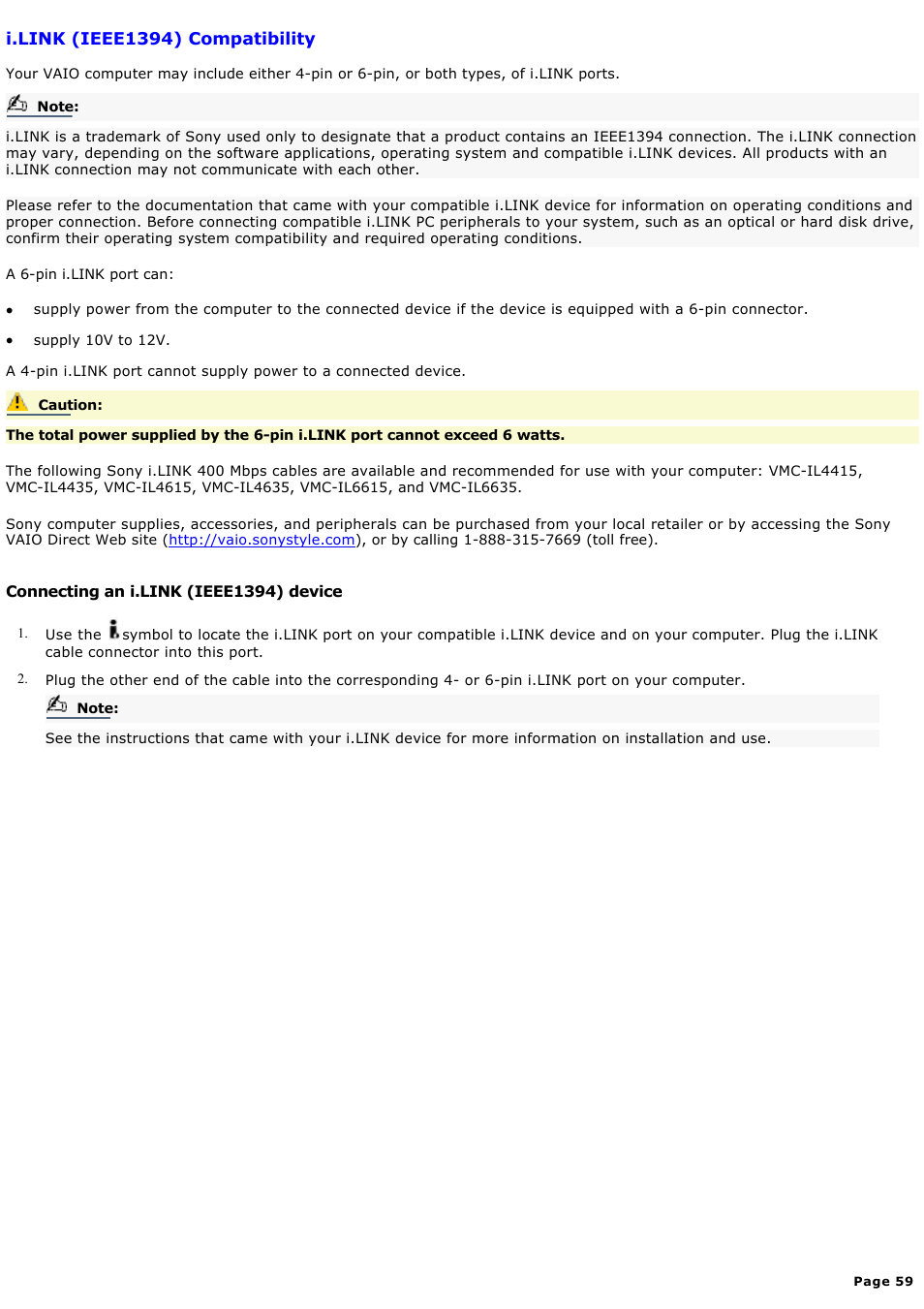 I.link (ieee1394) compatibility | Sony PCV-MXS10 User Manual | Page 59 / 112