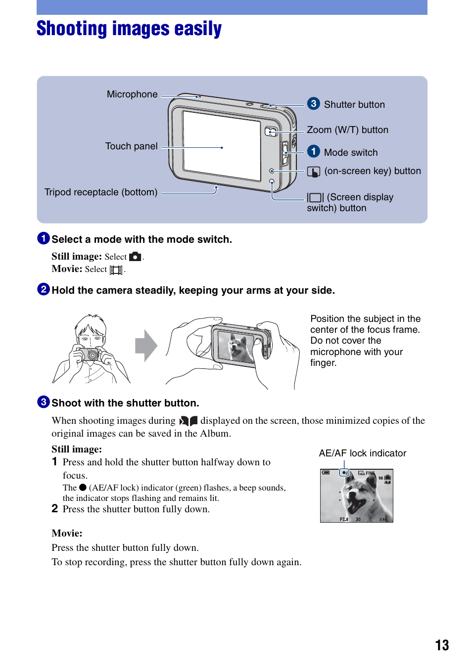 Shooting images easily | Sony DSC-N2 User Manual | Page 13 / 32