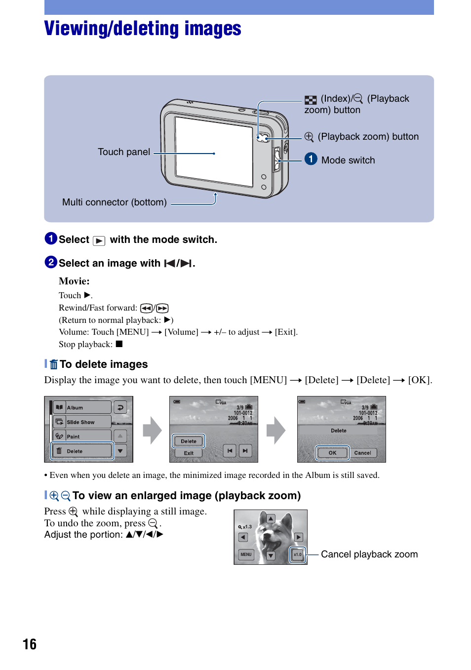 Viewing/deleting images | Sony DSC-N2 User Manual | Page 16 / 32