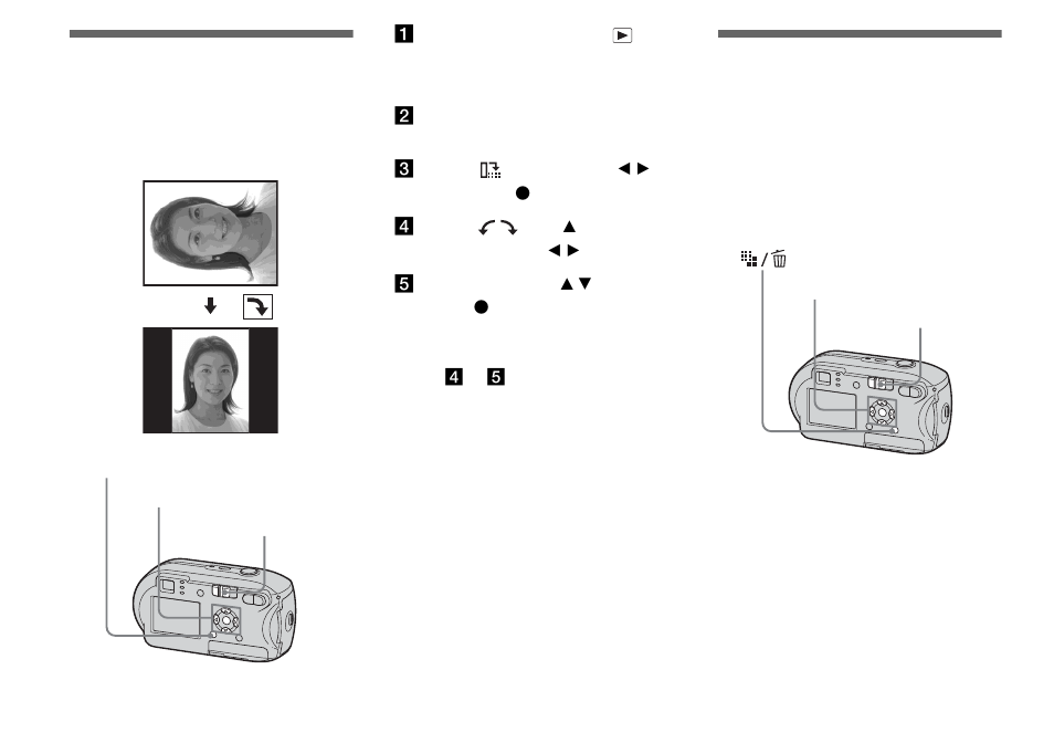 Rotating still images, Playing back images shot in multi burst mode, Rotating still images – rotate | Playing back images shot in multi burst, Mode | Sony DSC-P41 User Manual | Page 62 / 124