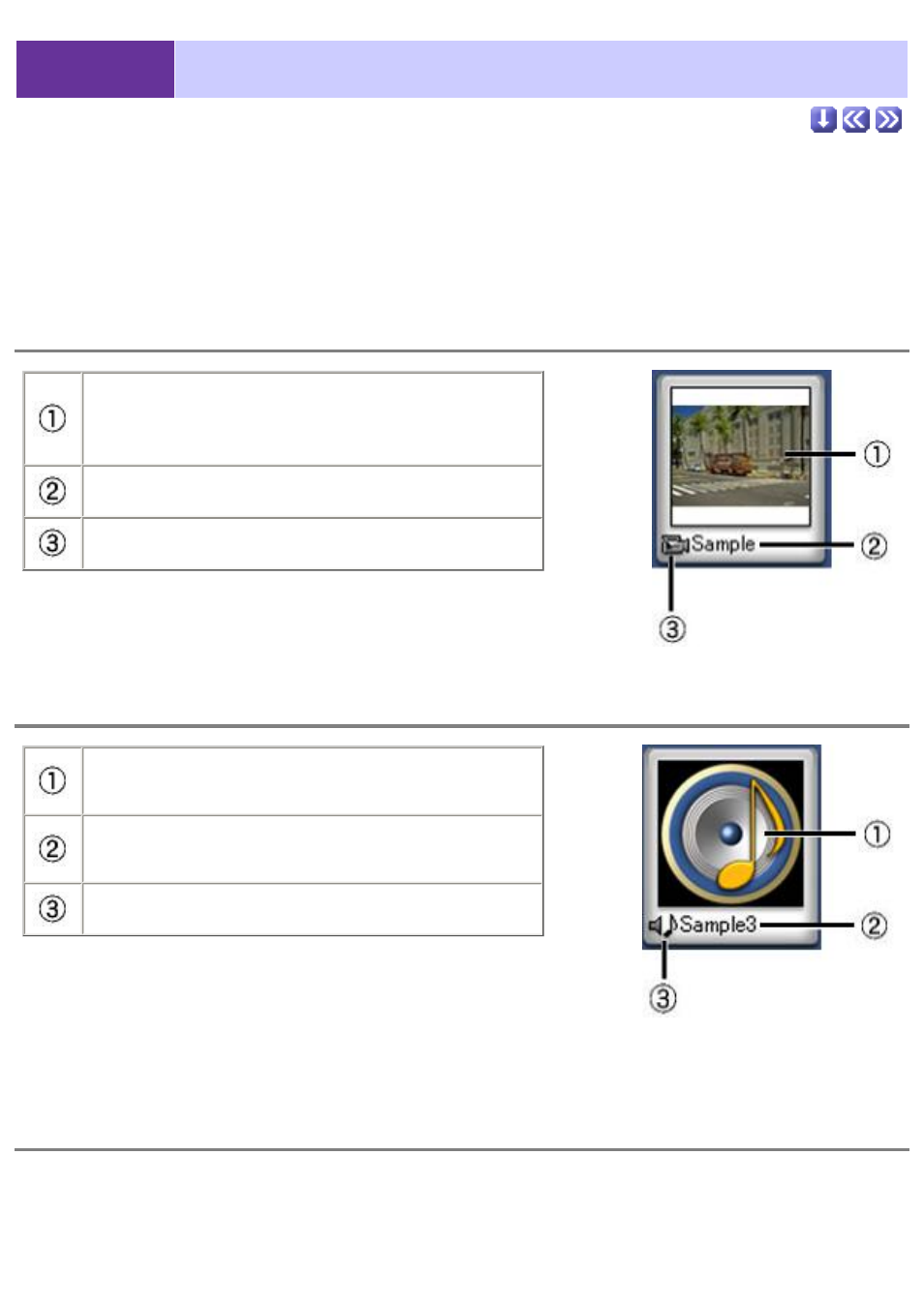 Thumbnails, 2 thumbnails, Movie file thumbnails | Sound file thumbnails, Still picture file thumbnails | Sony CCD-TRV608 User Manual | Page 66 / 207