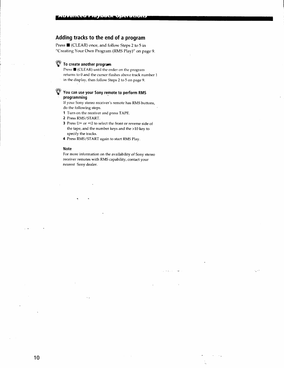 Adding tracks to the end of a program, Q' to create another program, Note | Sony TC-WE825S User Manual | Page 10 / 23