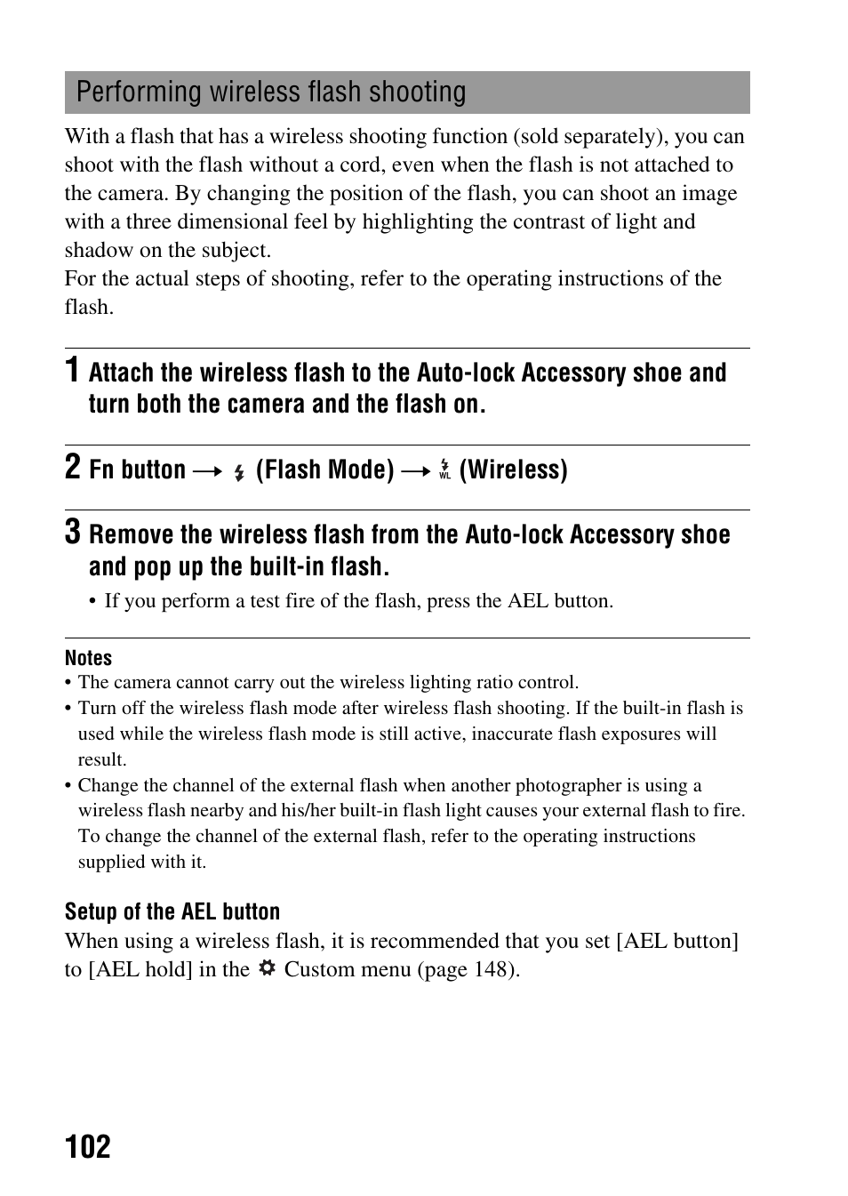 Performing wireless flash shooting | Sony SLT-A35 User Manual | Page 102 / 202