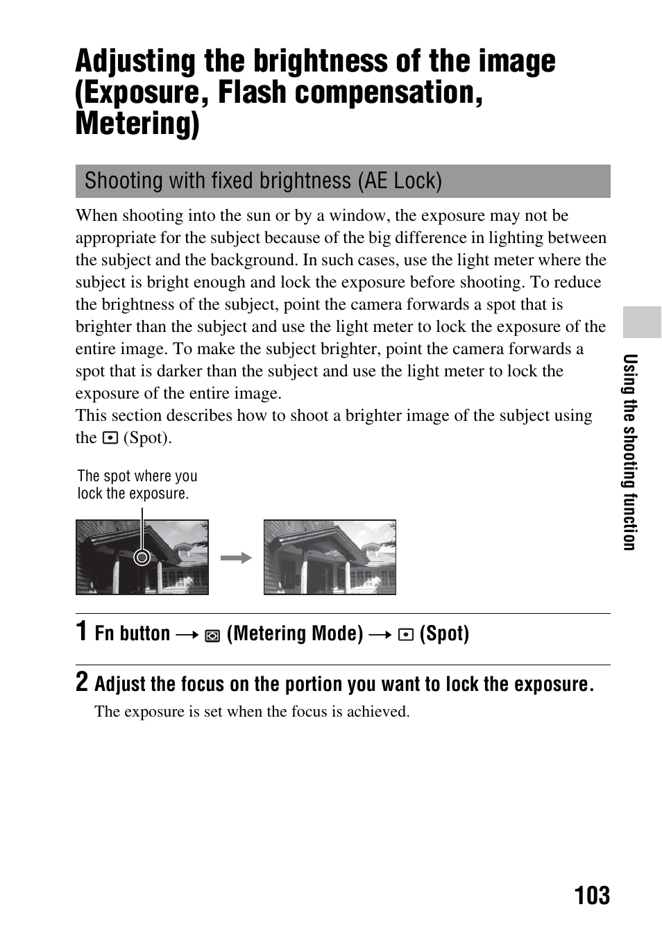 Shooting with fixed brightness (ae lock), Lock (103) | Sony SLT-A35 User Manual | Page 103 / 202